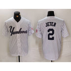 New York Yankees #2 Derek Jeter White Fedasgoge Pinstripe Fashion Cool Base Jersey 3