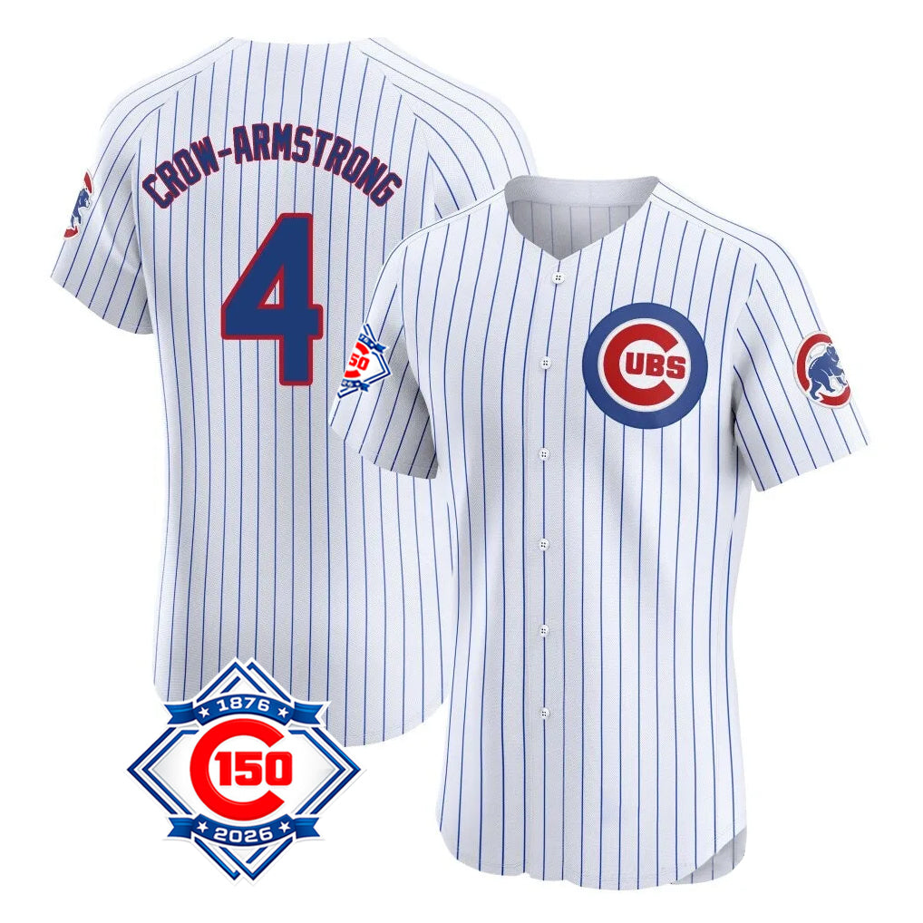 Chicago Cubs #4 Pete Crow-Armstrong Player White Fedasgoge 150th Anniversary Limited Elite Home Game Stitched Jerseys
