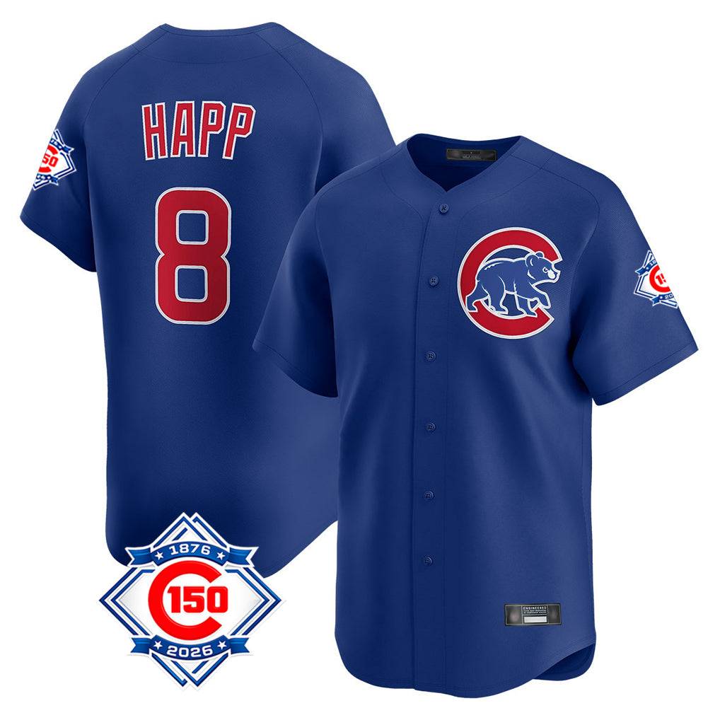 Chicago Cubs #8 Ian Happ Player Royal Fedasgoge 150th Anniversary Limited Home Stitched Jerseys
