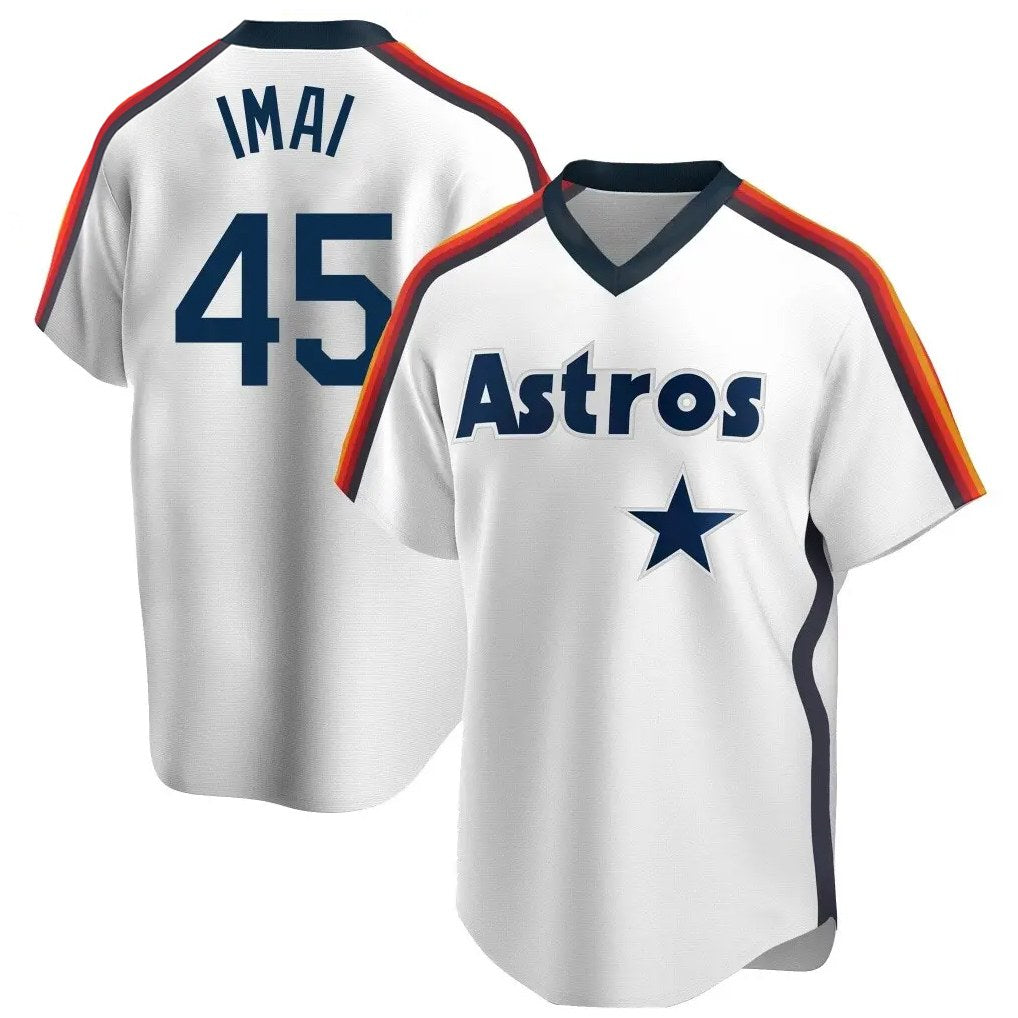 Houston Astros #45 Tatsuya Imai Player White Fedasgoge Cooperstown Collection T-shirt Stitched Jerseys