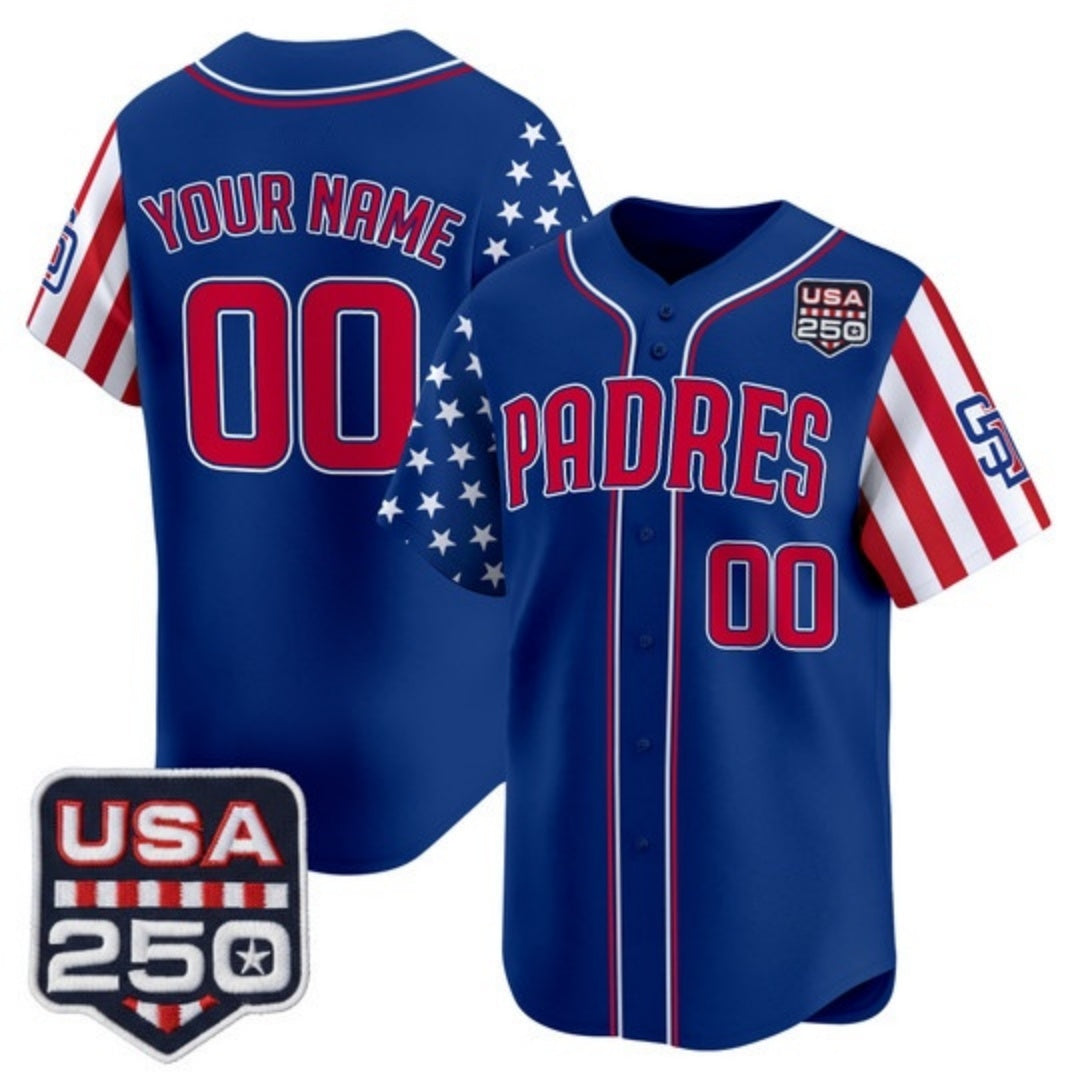 Custom San Diego Padres America 250 Edition Vapor Premier Limited Royal Fedasgoge Stitched Jerseys