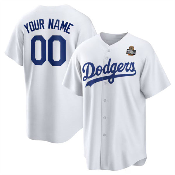 Custom Los Angeles Dodgers Active Player White Fedasgoge 2024 World Series Cool Base Stitched Jersey