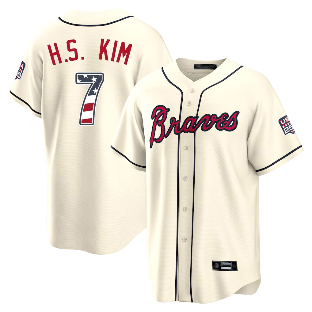 Atlanta Braves #7 Ha-Seong Kim Player Cream Fedasgoge USA 250 Fourth Of July Limited Home Game Stitched Jerseys