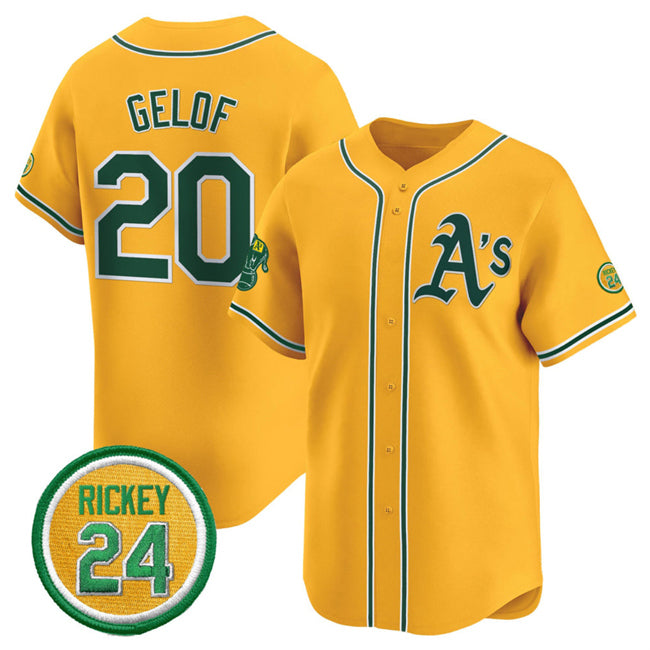 Oakland Athletics #20 Zack Gelof Yellow Fedasgoge 2024 Limited With Rickey Henderson Patch Stitched Jersey