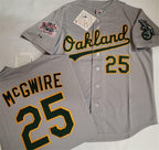 Oakland Athletics #25 Mark McGwire Grey With Green Fedasgoge Elephant & 1989 World Series Patch Battle of the Bay Stitched Jersey
