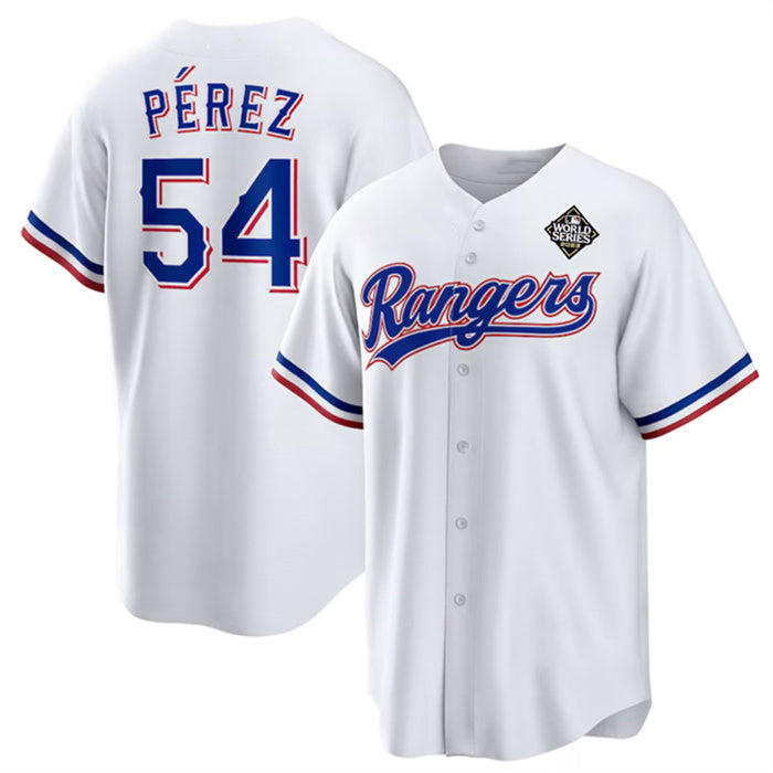 Texas Rangers #54 Mart¨ªn P¨¦rez White Fedasgoge 2023 World Series Stitched Jersey