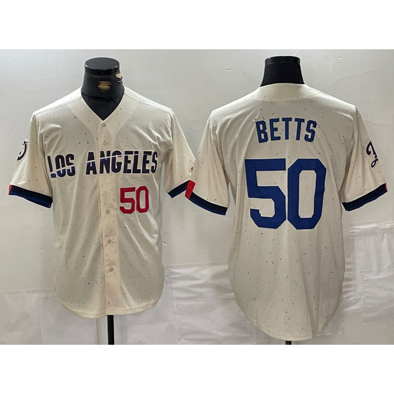 Los Angeles Dodgers #50 Mookie Betts Number Cream Fedasgoge 2024 City Connect Limited Stitched Jersey 2