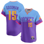 Colorado Rockies #15 Hunter Goodman Player Purple-Light Blue Fedasgoge City Connect Limited Home T-shirt Stitched Jerseys