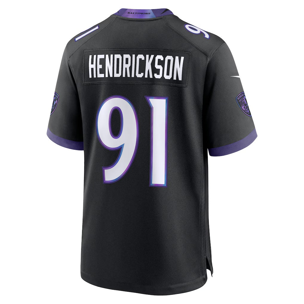 B.Ravens #91 Trey Hendrickson Black Fedasgoge Alternate Game Jersey