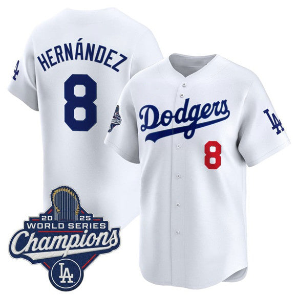 Los Angeles Dodgers #8 Enrique Hernandez White Fedasgoge 2025 Champions Stitched Jersey
