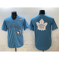 Toronto Blue Jays & Leafs Blue Fedasgoge 2025 World Series With White Leafs Logo Cool Base Stitched Jersey