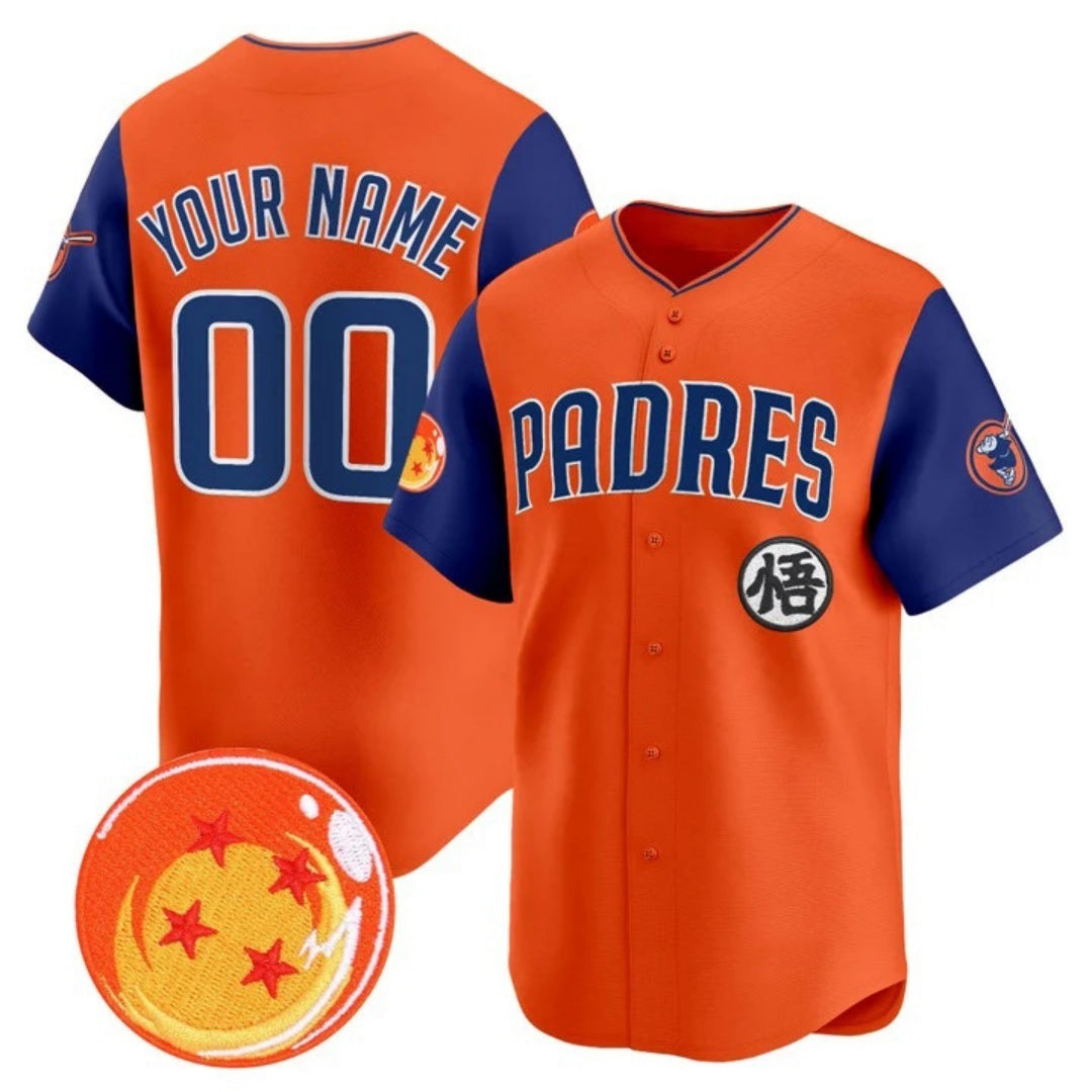 Custom San Diego Padres x Dragon Ball Royal Orange Fedasgoge Vapor Premier Limited Jersey - All Stitched
