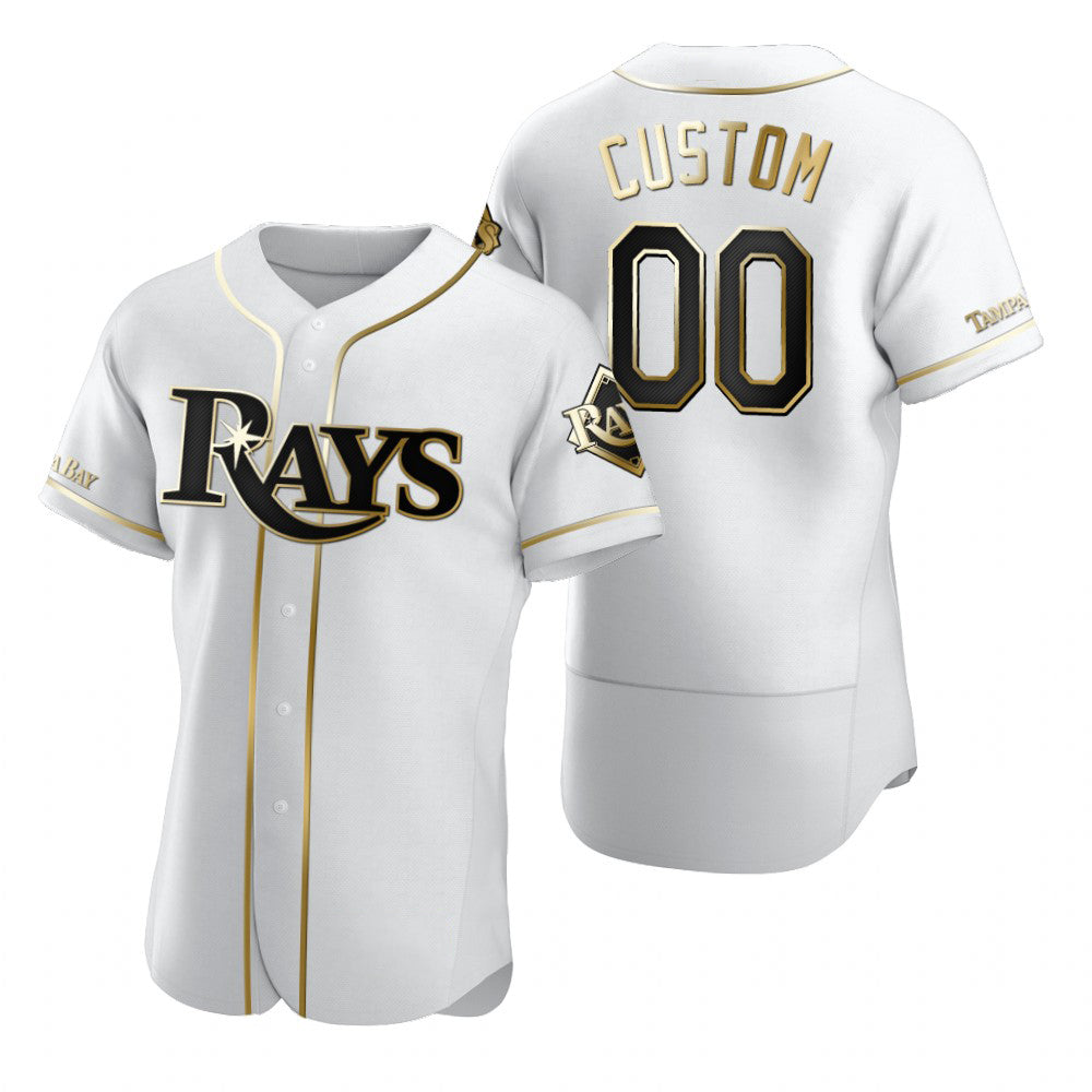 Custom Tampa Bay Rays White Fedasgoge Stitched Flex Base Golden Edition Jersey