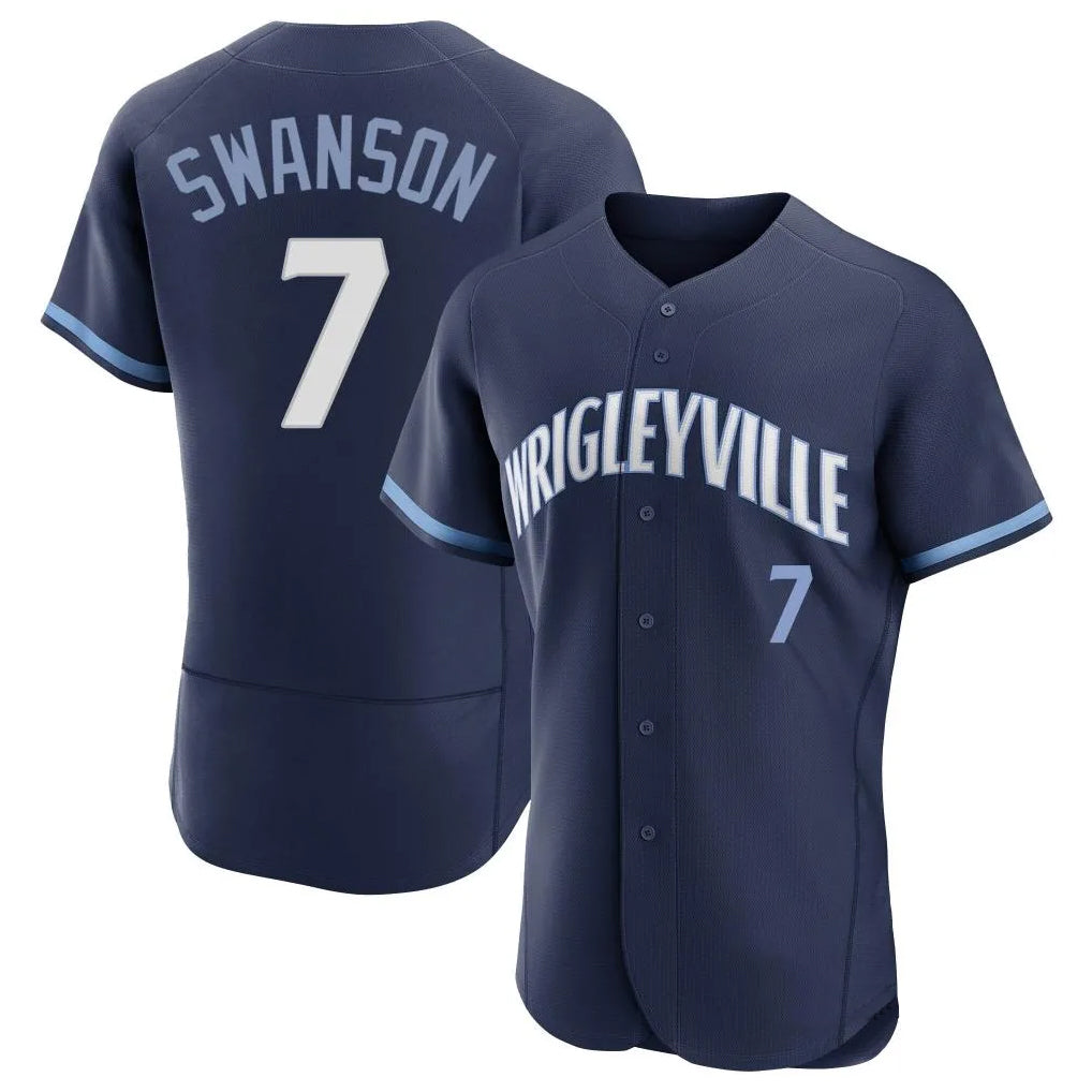 Chicago Cubs #7 Dansby Swanson Player Navy Fedasgoge City Connect Limited Elite Home Stitched Jerseys