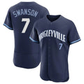 Chicago Cubs #7 Dansby Swanson Player Navy Fedasgoge City Connect Limited Elite Home Stitched Jerseys