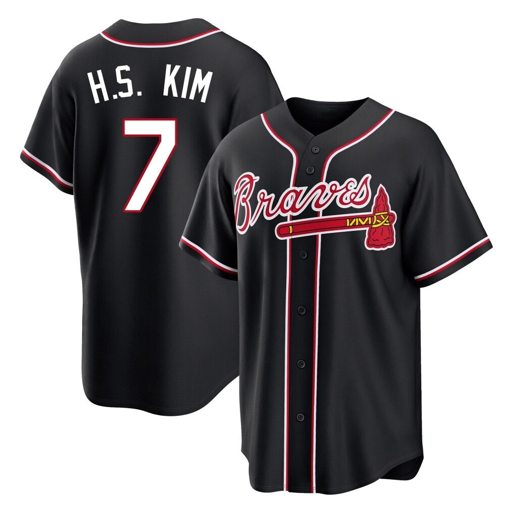 Atlanta Braves #7 Ha-Seong Kim Player Black Fedasgoge Fashion Out Game Stitched Jerseys
