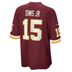 W.Football Team #15 Steven Sims Jr. Burgundy Fedasgoge Game Player Jersey