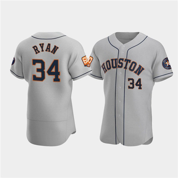 Houston Astros #34 Nolan Ryan Gray Fedasgoge 60th Anniversary Flex Base Stitched Jersey