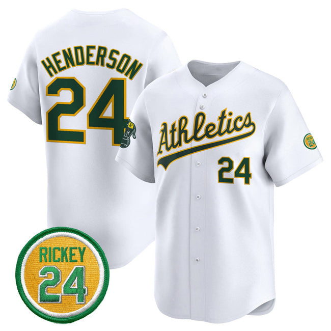 Oakland Athletics #24 Rickey Henderson White Fedasgoge 2024 Home Limited With Rickey Henderson Patch Stitched Jersey