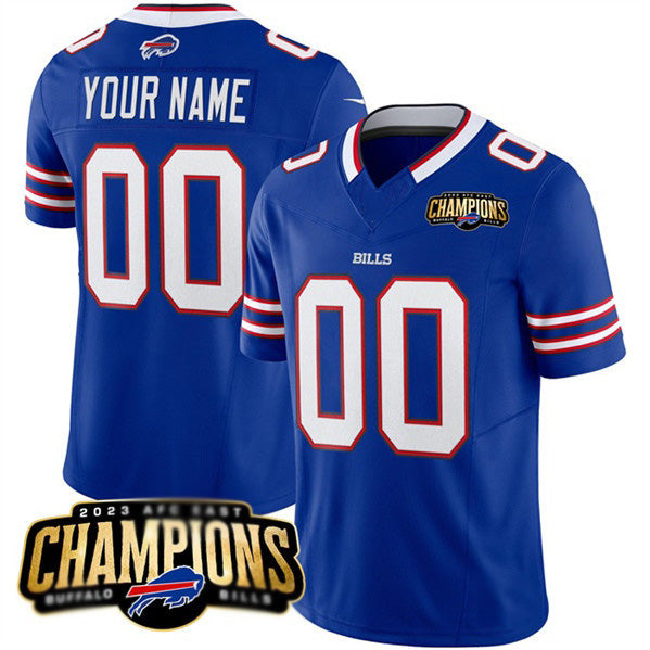 Custom B.Bills Active Player Blue Fedasgoge 2023 F.U.S.E. AFC East Champions Ptach Stitched Jersey