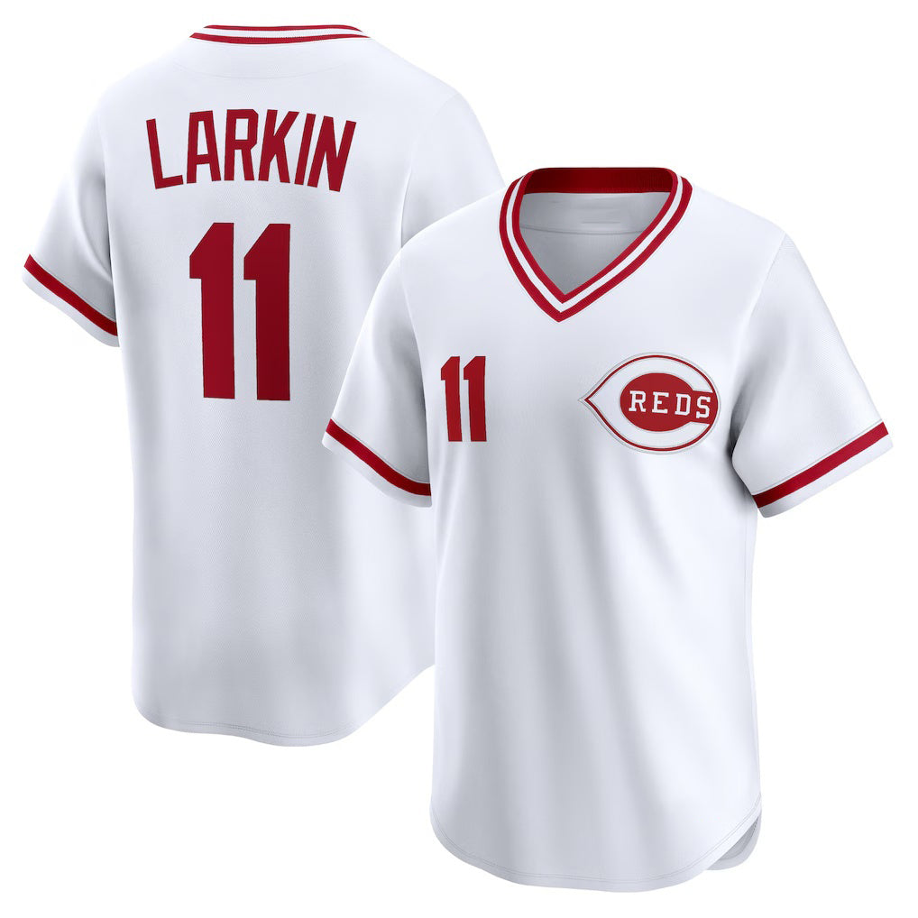 Cincinnati Reds #11 Barry Larkin White Fedasgoge Throwback Cooperstown Collection Limited Jersey