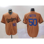 Los Angeles Dodgers #50 Mookie Betts Number Olive Fedasgoge Cool Base Limited Stitched Jerseys