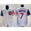 Chicago Cubs #7 Dansby Swanson White Fedasgoge Pinstripe 2025 Independence Day Vapor Premier Limited Stitched Jersey