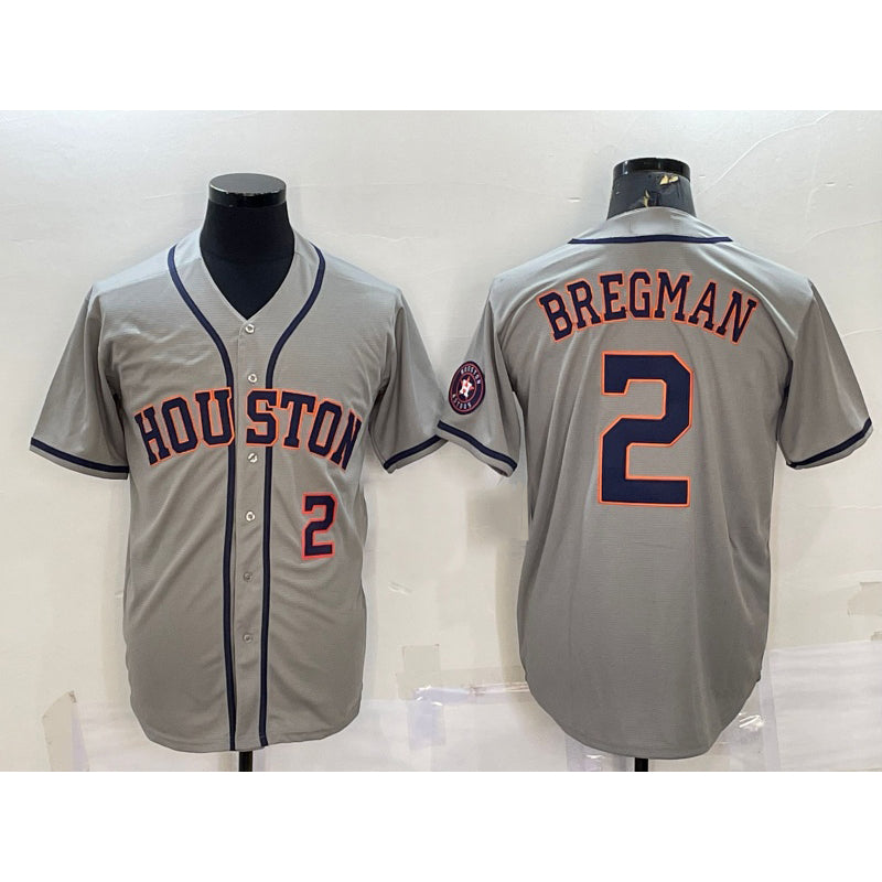 Houston Astros #2 Alex Bregman Number Grey Fedasgoge With Patch Stitched Cool Base Jersey