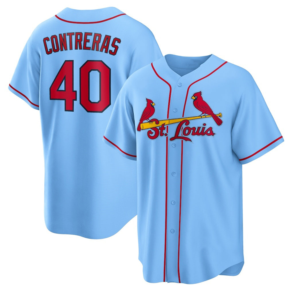 St. Louis Cardinals #40 Willson Contreras Light Blue Fedasgoge Alternate Replica Jersey