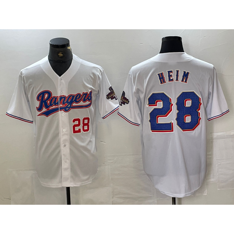 Texas Rangers #28 Jonah Heim Number White Fedasgoge 2023 World Series Champions Cool Base Jersey 2