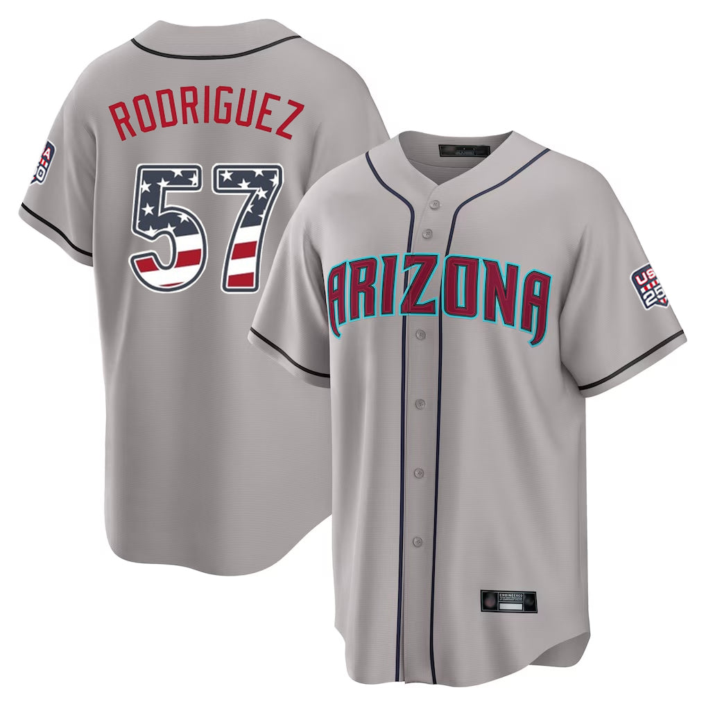 Arizona Diamondbacks #57 Eduardo Rodriguez Player Gray Fedasgoge USA 250 Fourth of July Home Game Stitched Jerseys