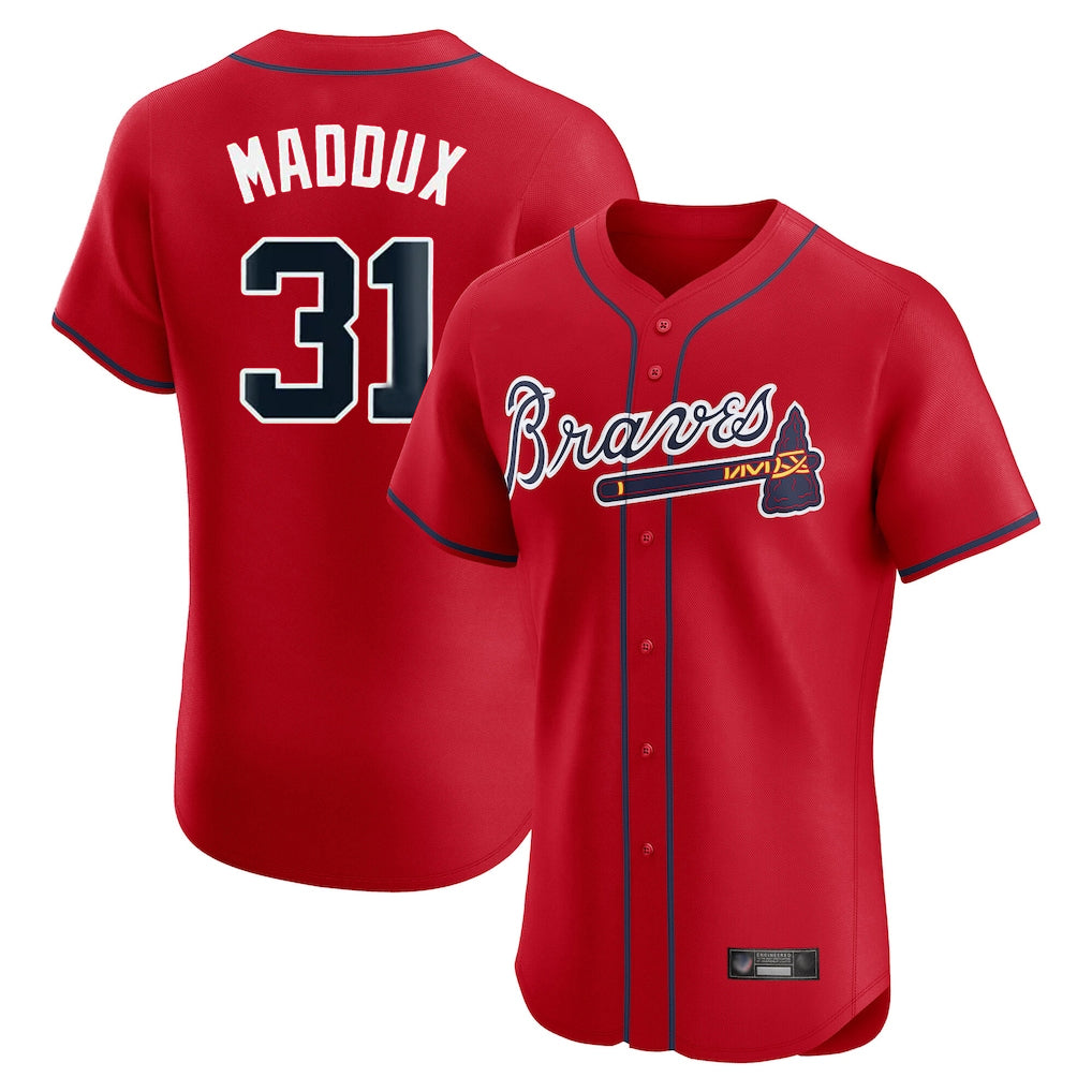 Atlanta Braves #31 Greg Maddux Player Red Fedasgoge Limited Elite Home Game Stitched Jerseys