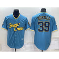 Milwaukee Brewers #39 Corbin Burnes Blue Fedasgoge 2022 City Connect Cool Base Stitched Jersey