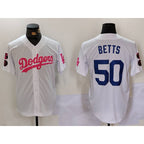 Los Angeles Dodgers #50 Mookie Betts White Pink Fedasgoge Vin & Kobe Patch Stitched Jersey1