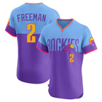 Colorado Rockies #2 Tyler Freeman Player Purple-Light Blue Fedasgoge City Connect Limited Elite Home T-shirt Stitched Jerseys
