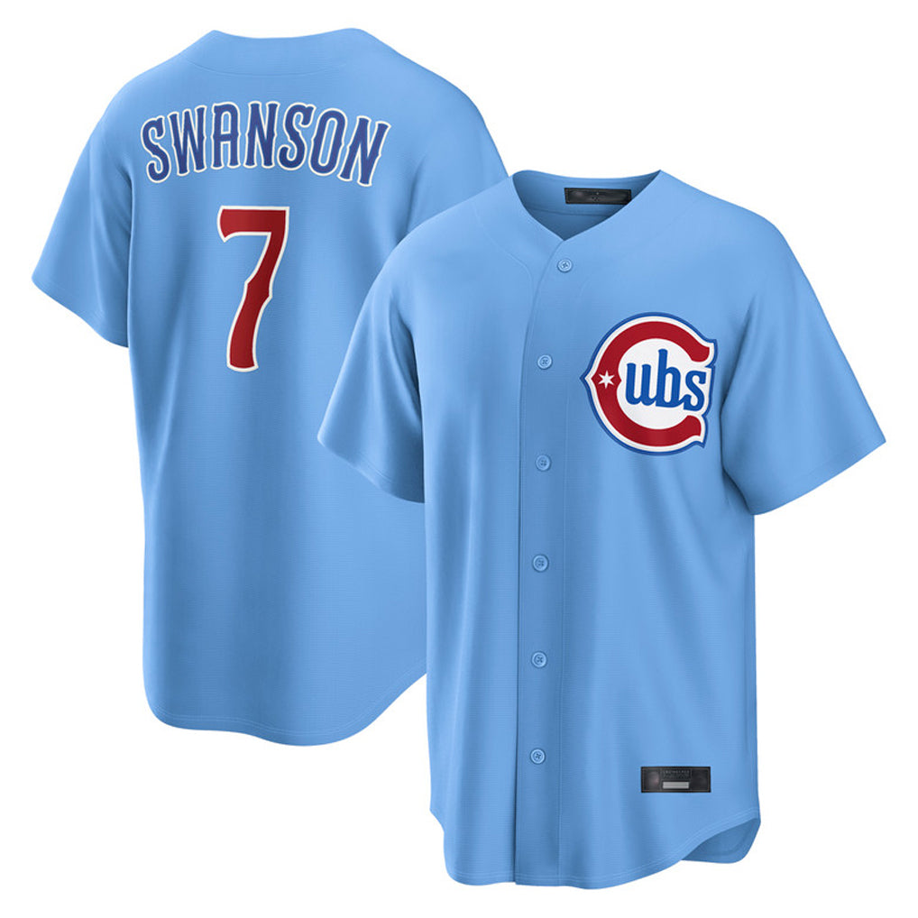 Chicago Cubs #7 Dansby Swanson Player Light Blue Fedasgoge Home Game Stitched Jerseys