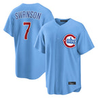 Chicago Cubs #7 Dansby Swanson Player Light Blue Fedasgoge Home Game Stitched Jerseys