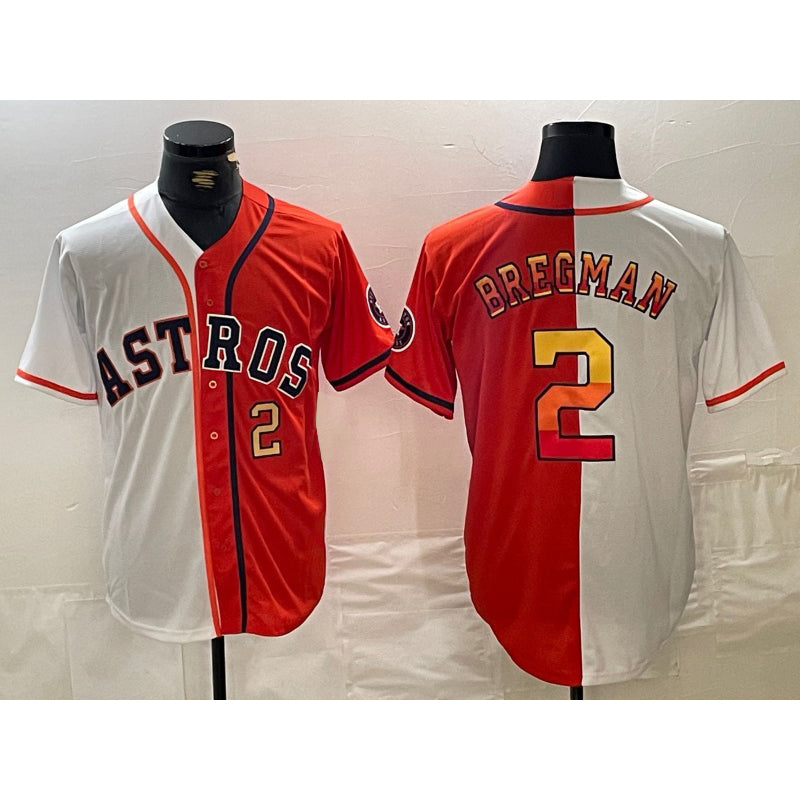 Houston Astros #2 Alex Bregman White Orange Fedasgoge Split Stitched Jerseys