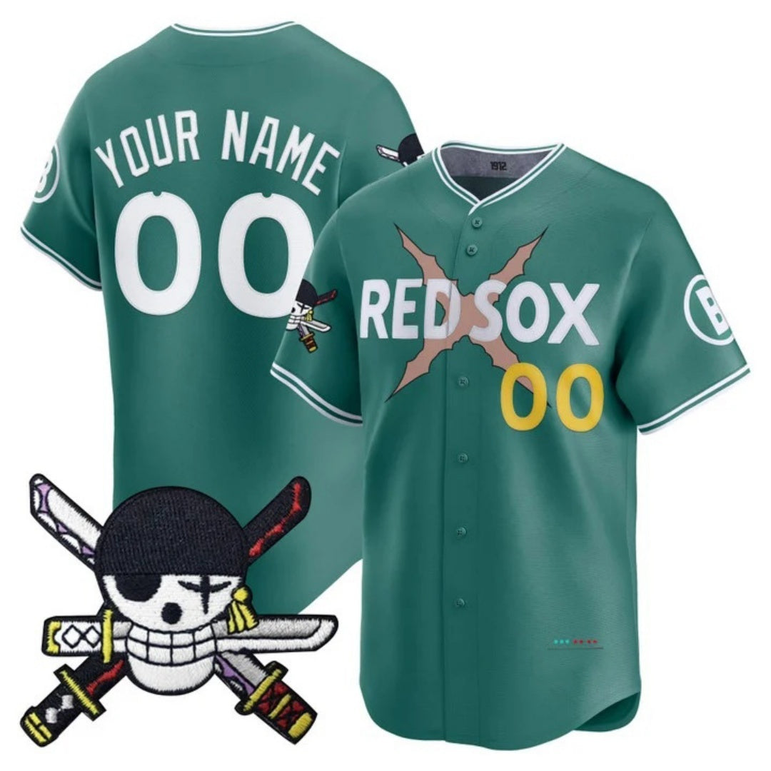 Custom Boston Red Sox x One Piece Green Fedasgoge Zoro Patch Vapor Premier Limited Jersey - Stitched