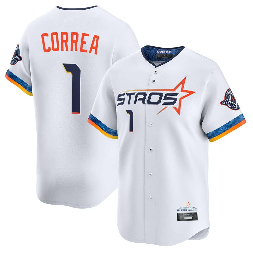 Houston Astros #1 Carlos Correa Player White Fedasgoge City Connect Limited Home Stitched Jerseys