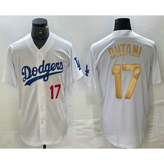 Los Angeles Dodgers #17 Shohei Ohtani Number White Gold Fedasgoge Stitched Cool Base Jersey 2