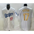 Los Angeles Dodgers #17 Shohei Ohtani Number White Gold Fedasgoge Stitched Cool Base Jersey 2