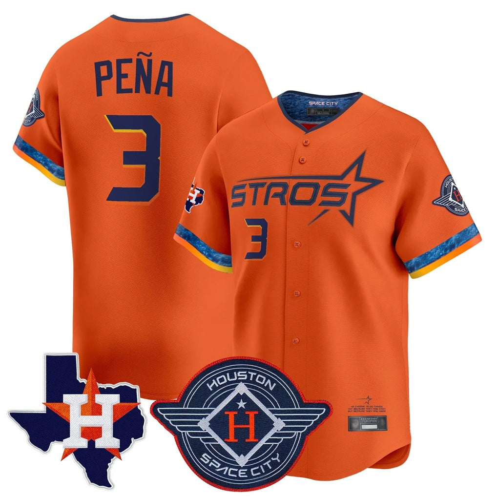 Houston Astros #3 Jeremy Pena Player Orange Fedasgoge City Connect Texas Patch Vapor Premier Limited Home Stitched Jerseys