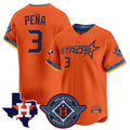 Houston Astros #3 Jeremy Pena Player Orange Fedasgoge City Connect Texas Patch Vapor Premier Limited Home Stitched Jerseys