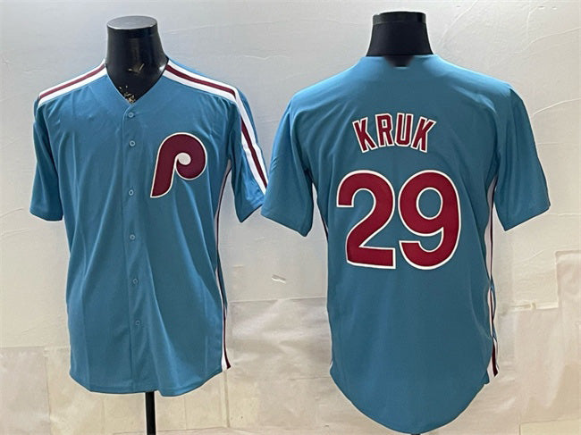 Philadelphia Phillies #29 John Kruk Blue Fedasgoge Cool Base Stitched Jersey