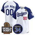 Custom Los Angeles Dodgers ACTIVE PLAYER White Royal Fedasgoge 2024 World Series With Fernando Memorial Patch Limited Stitched Jersey