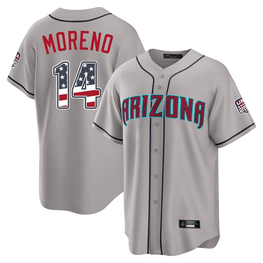 Arizona Diamondbacks #14 Gabriel Moreno Player Gray Fedasgoge USA 250 Fourth of July Home Game Stitched Jerseys
