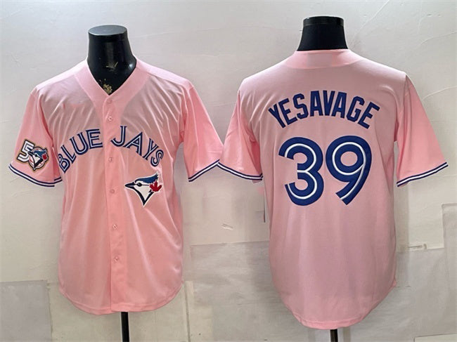 Toronto Blue Jays #39 Trey Yesavage Pink Fedasgoge 50 Seasons Patch Stitched Jersey