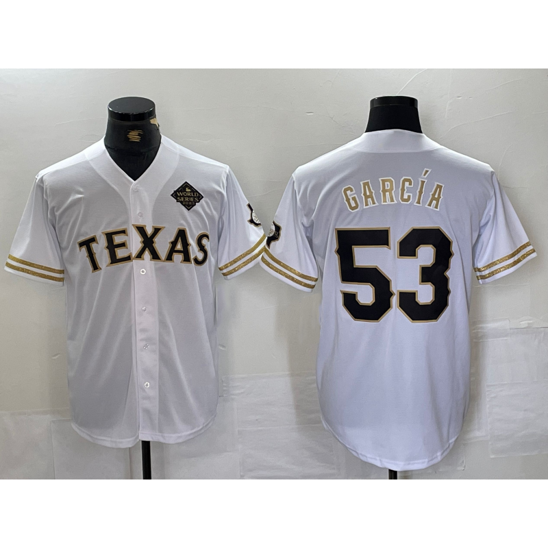 Texas Rangers #53 Adolis Garcia White Gold Fedasgoge Cool Base Stitched Jersey