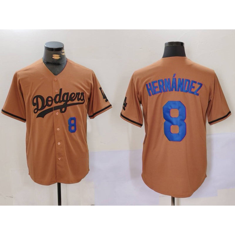 Los Angeles Dodgers #8 Kike Hernandez Number Olive Fedasgoge Cool Base Limited Stitched Jerseys